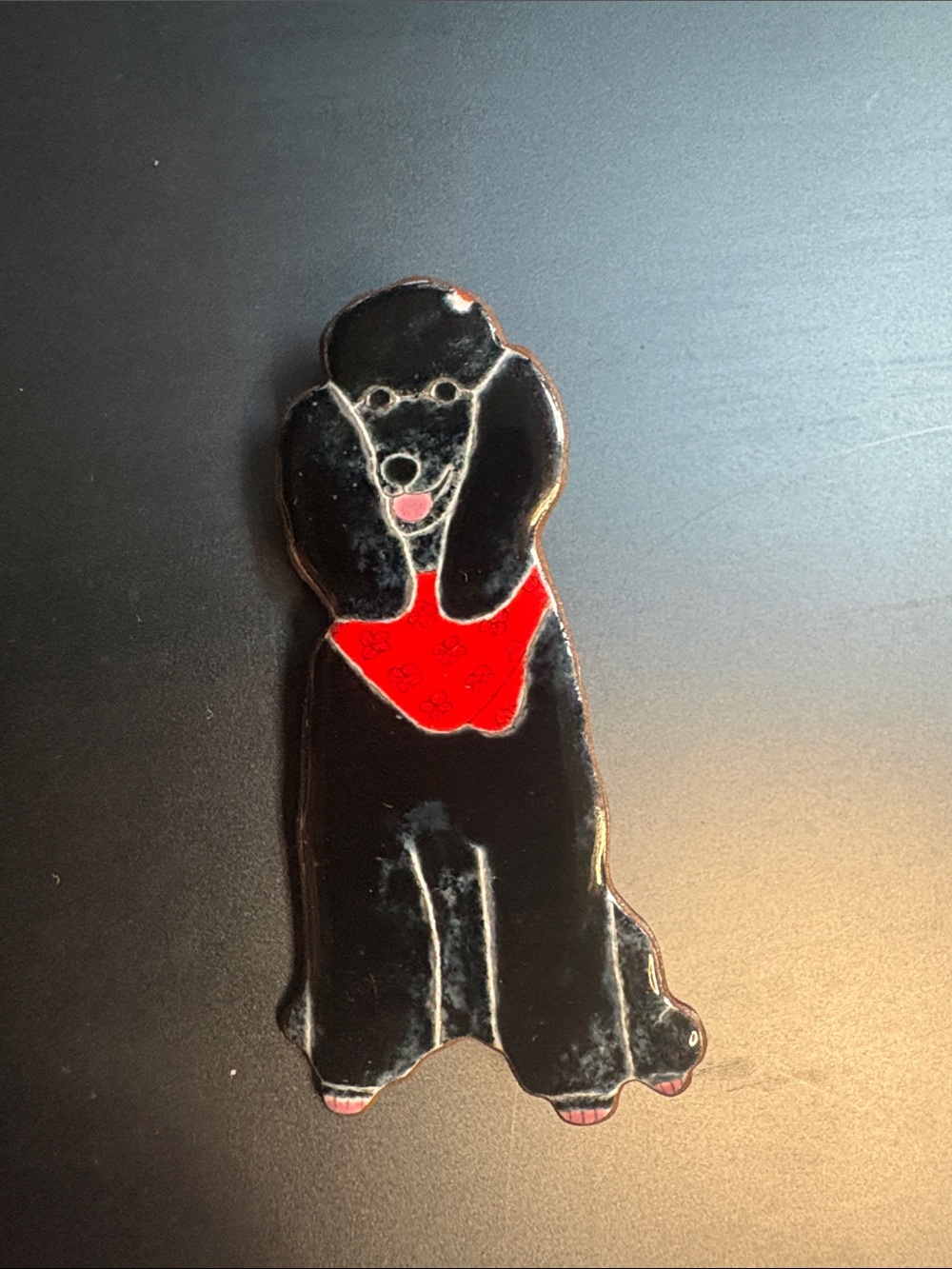 Elvie Zell vintage handcrafted enamel on copper black poodle pin-collectible pin